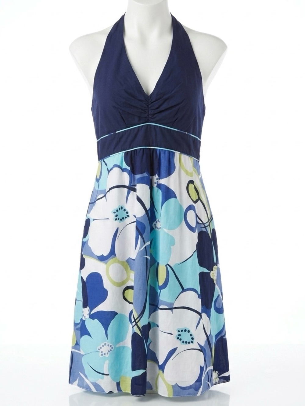 Vintage Y2K Reitmans Blue Floral Halter Mini Dress Size 15 (vintage sizing ~M/L)